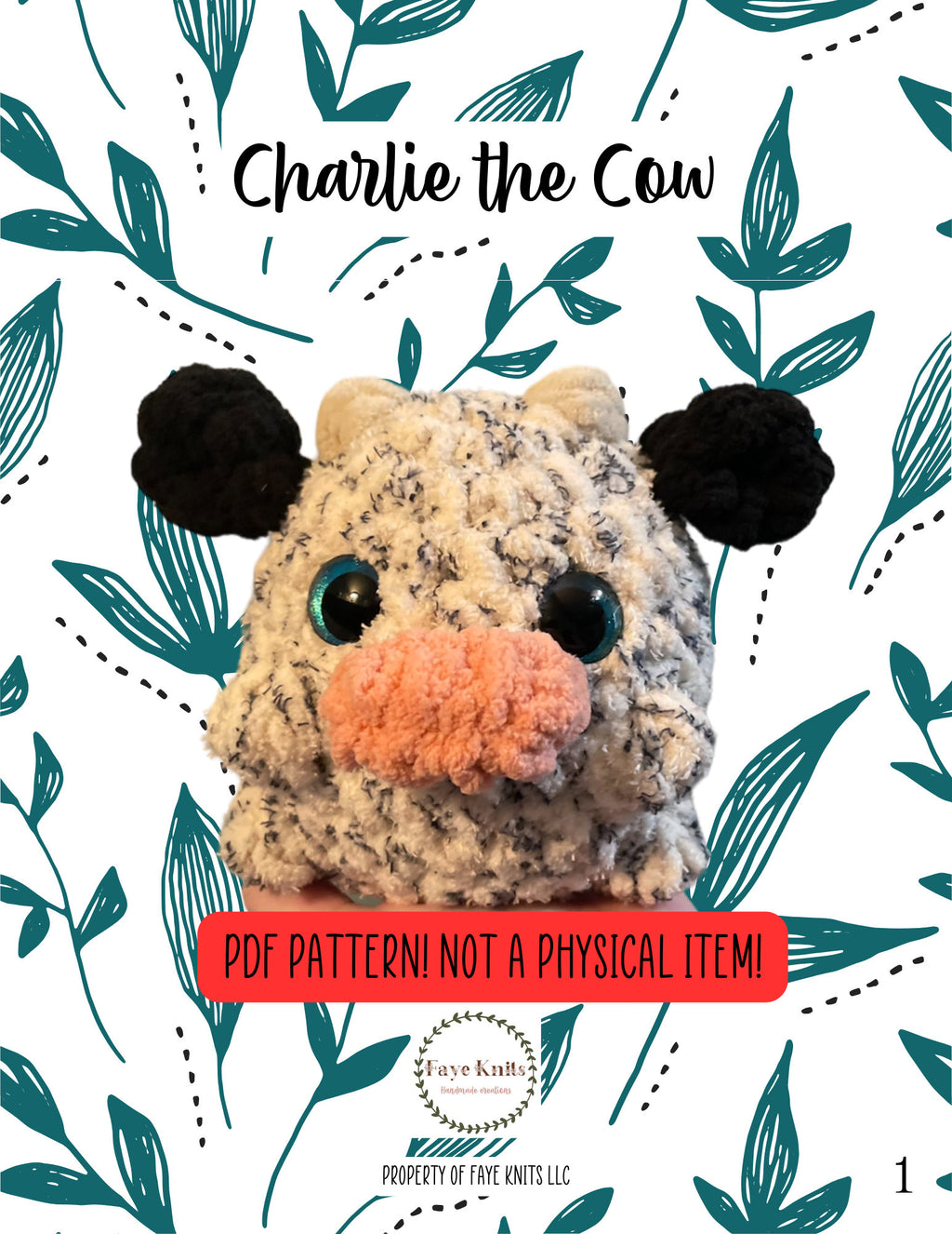 Charlie the Cow Crochet Pattern, No-Sew Amigurumi Plush Toy (PDF)
