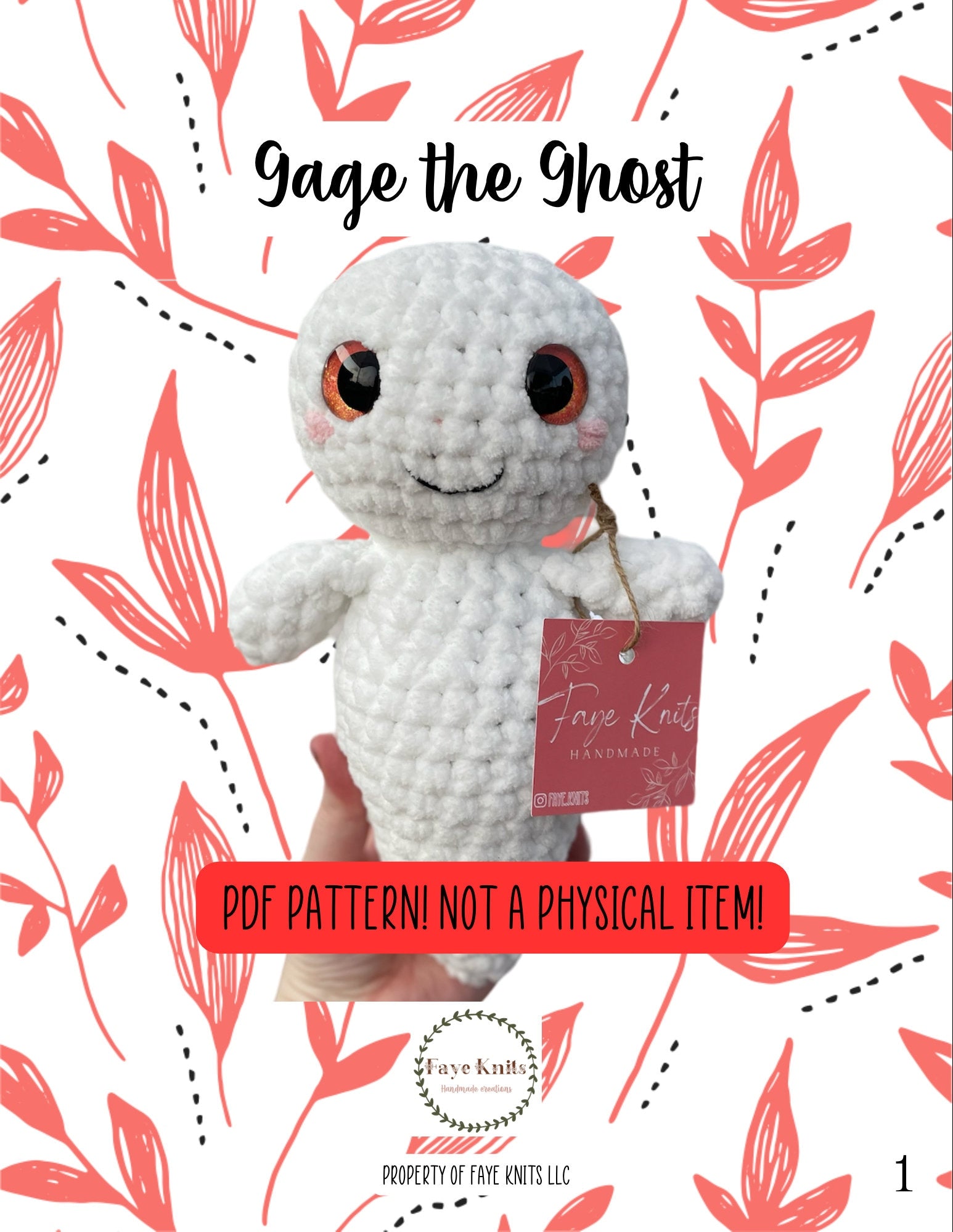 Gage the Ghost, plushie, crochet pattern