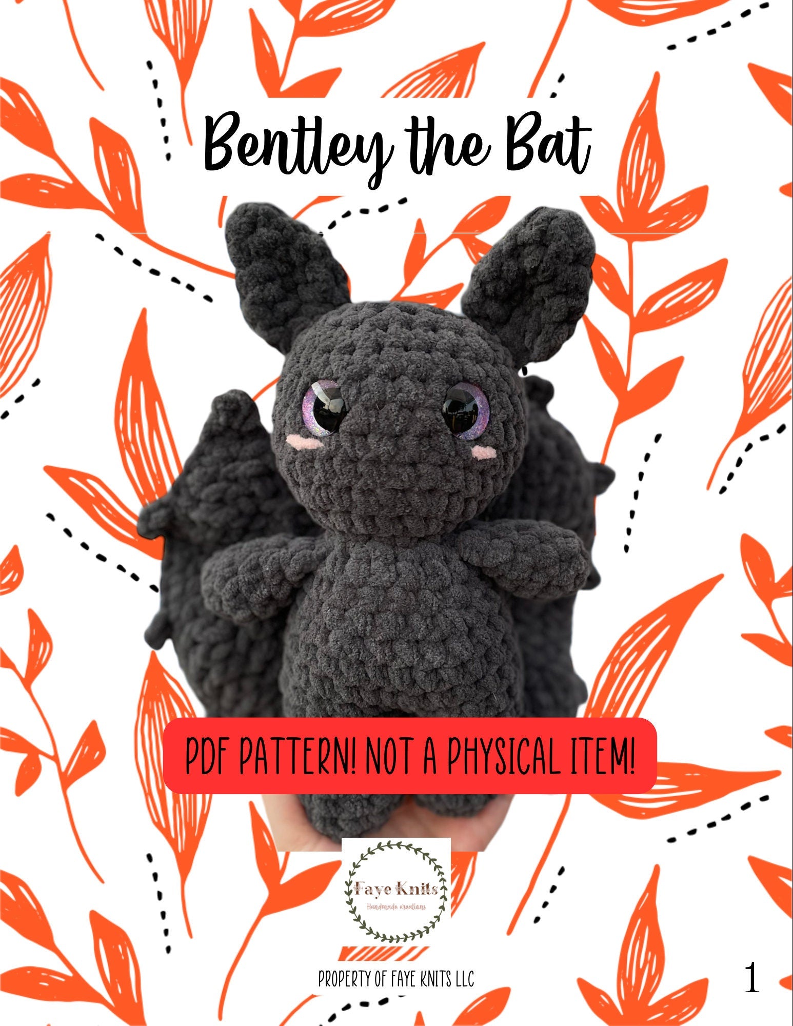 Bentley the bat, plushie, crochet pattern