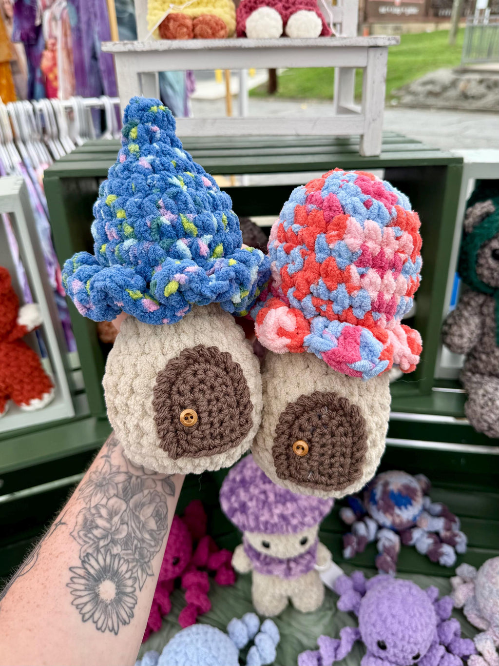 Cuddle-Cap Cottage, crochet fairy mushroom house, cottage toy