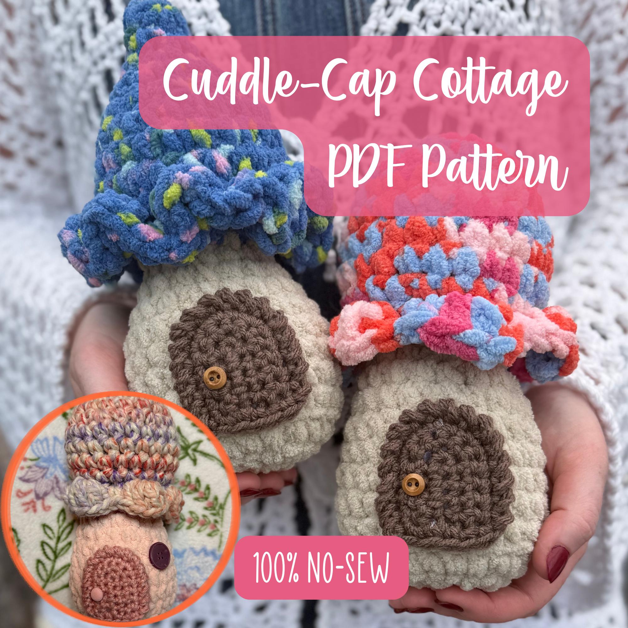 Cuddle-Cap Cottage, crochet fairy mushroom house, cottage toy