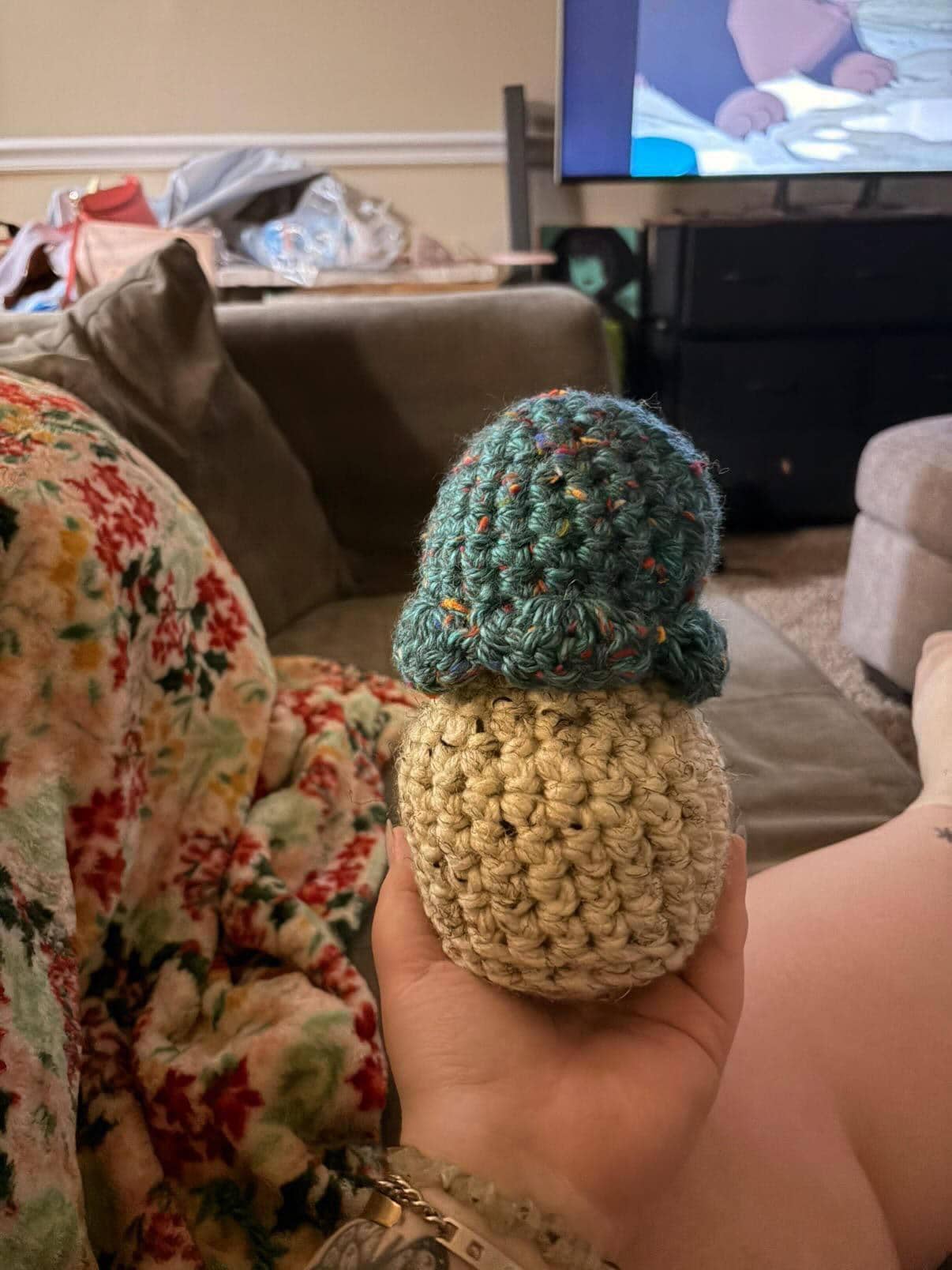 Cuddle-Cap Cottage, crochet fairy mushroom house, cottage toy